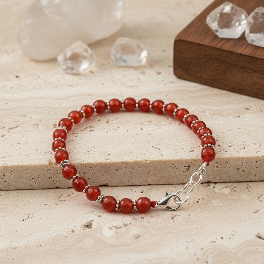 Faceted Red Carnelian German Silver Chakri Bracelet-8 mm