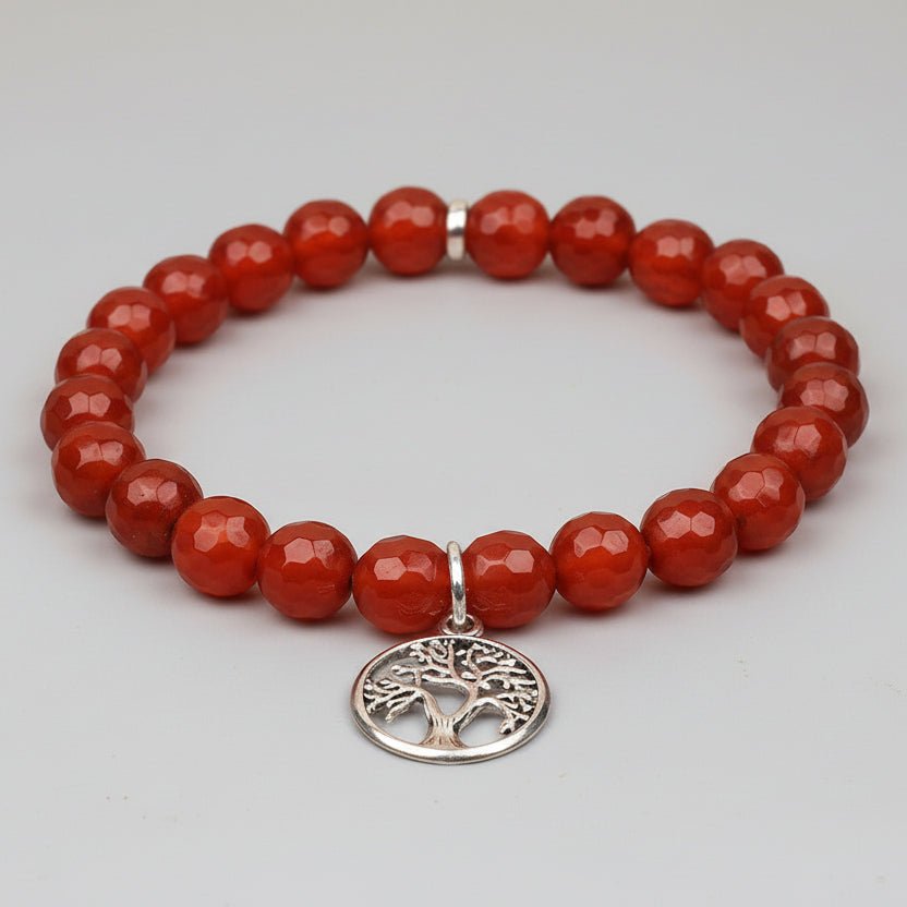 Faceted Red Carnelian Tree of Life Bracelet-8 mm