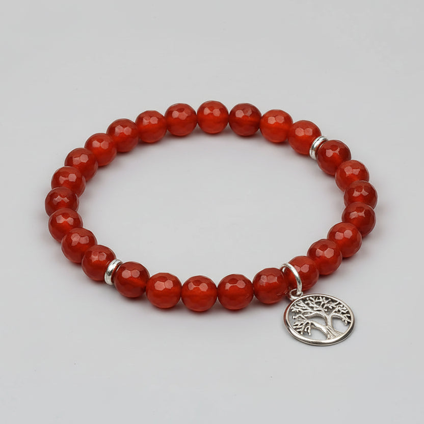 Faceted Red Carnelian Tree of Life Bracelet-10 mm
