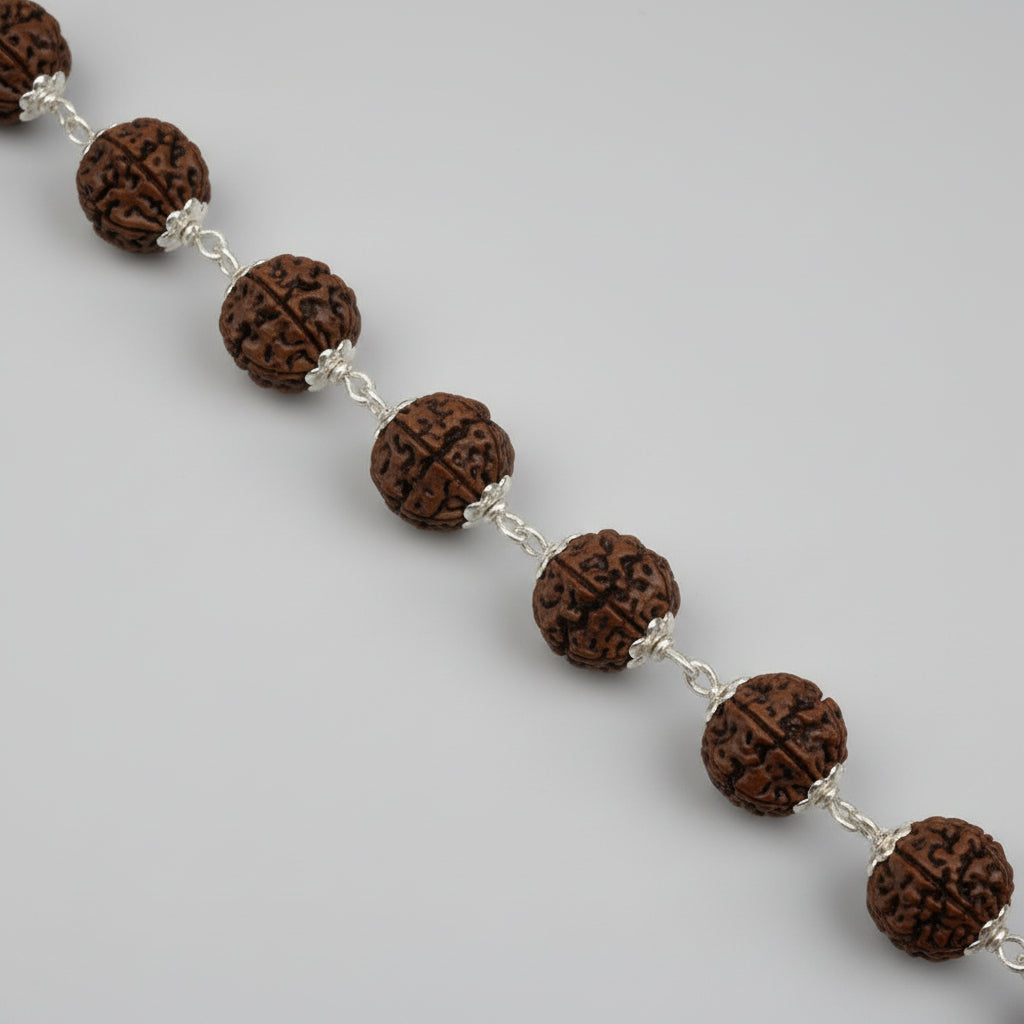 Red Carnelian 925 Silver Flower Caps Bracelet-6 mm