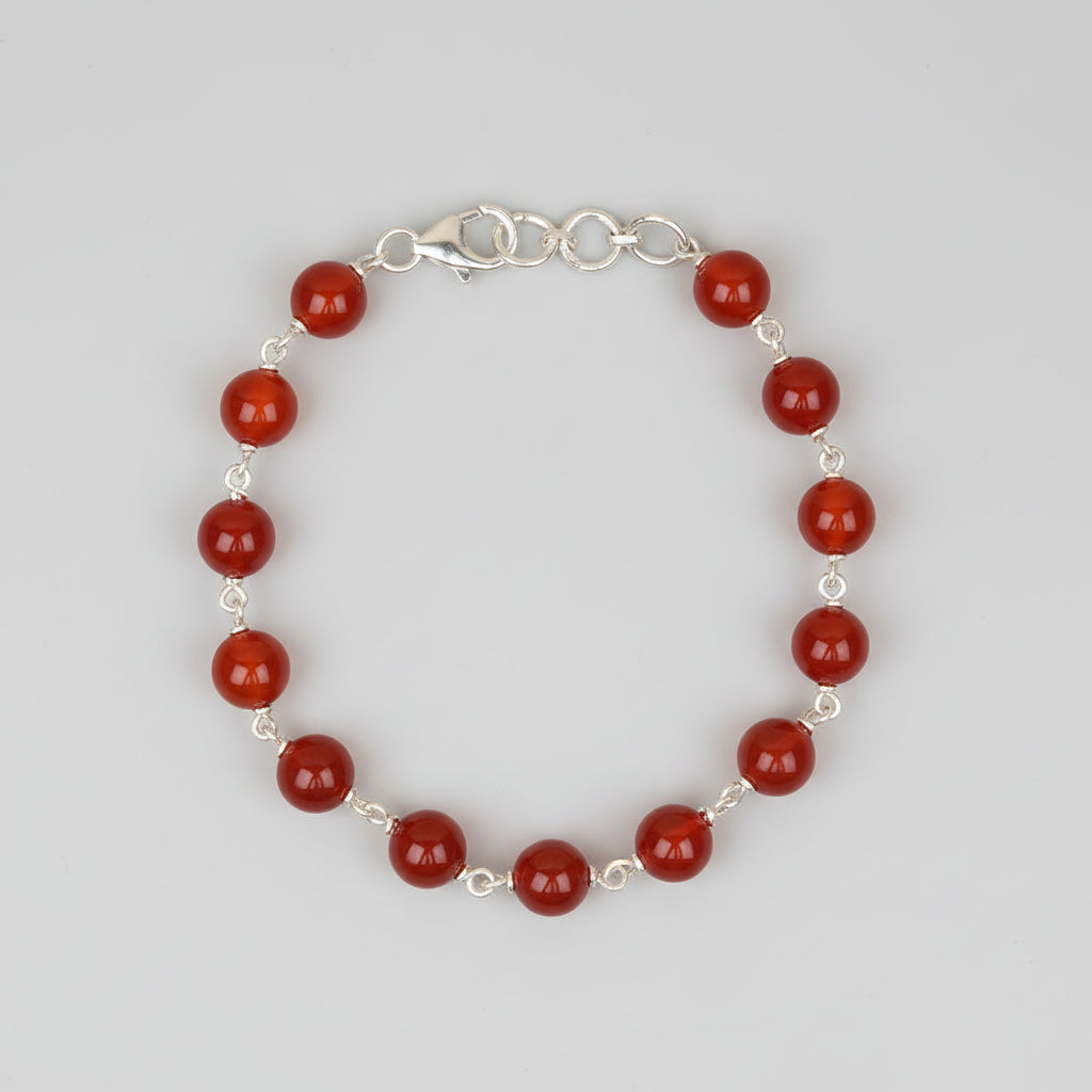 Red Carnelian 925 Silver Wire Bracelet-8 mm