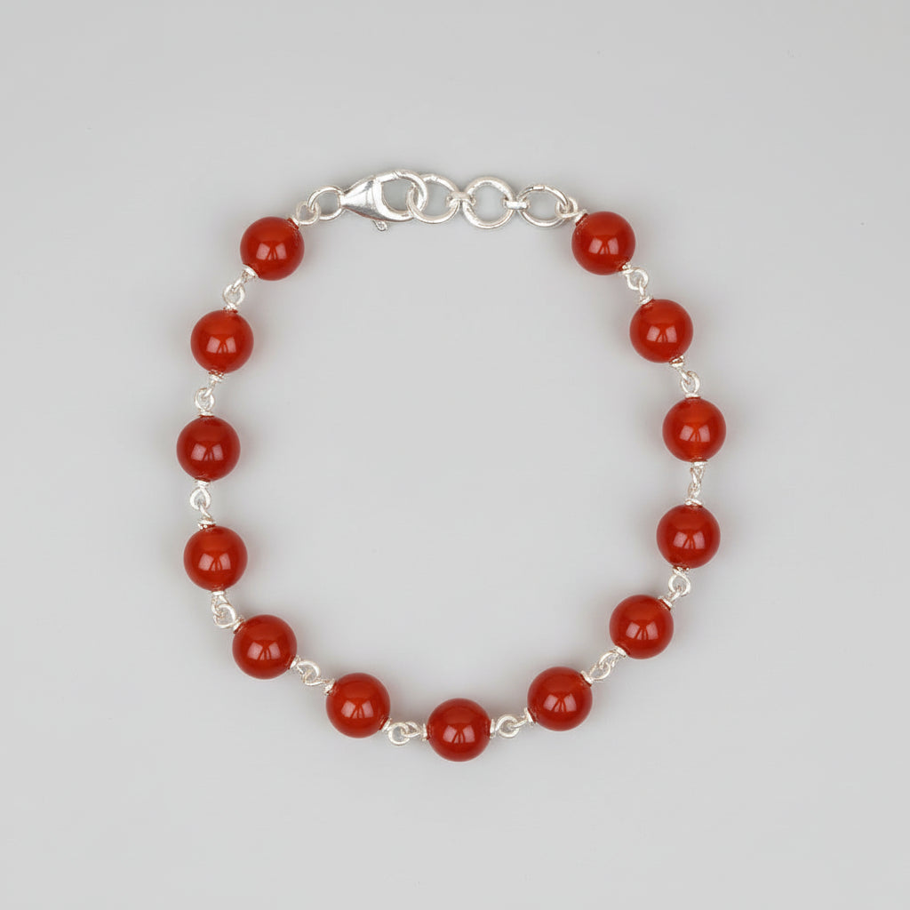 Red Carnelian 925 Silver Wire Bracelet-6 mm