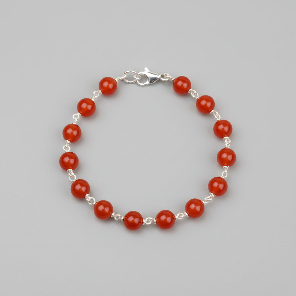 Red Carnelian 925 Silver Wire Bracelet-8 mm