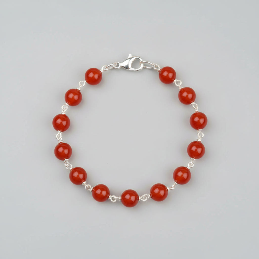 Red Carnelian 925 Silver Wire Bracelet-6 mm
