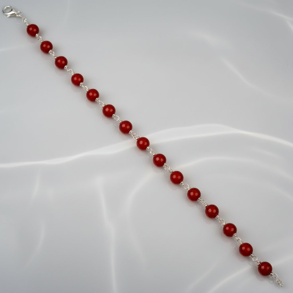 Red Carnelian Faceted 925 Silver Wire Bracelet-8 mm