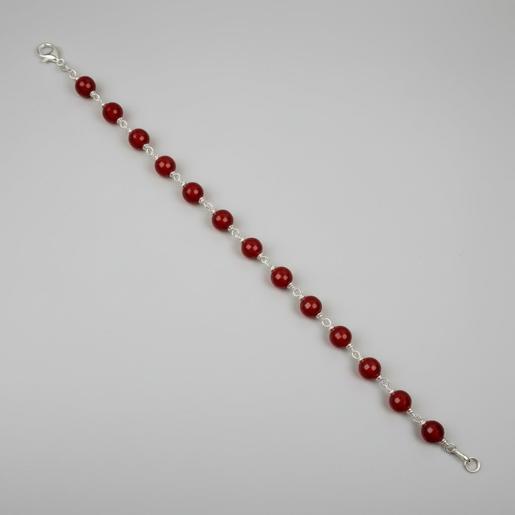 Red Carnelian Faceted 925 Silver Wire Bracelet-6 mm