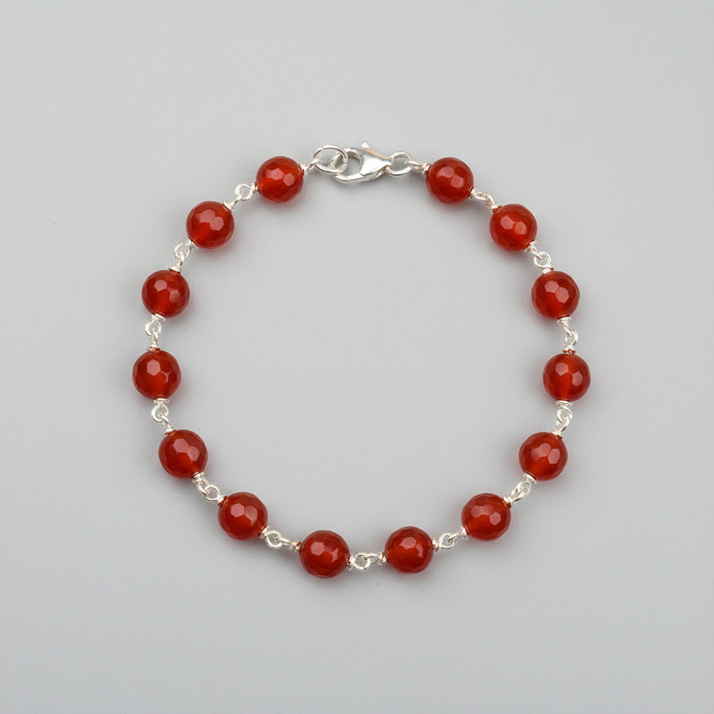 Red Carnelian Faceted 925 Silver Wire Bracelet-8 mm