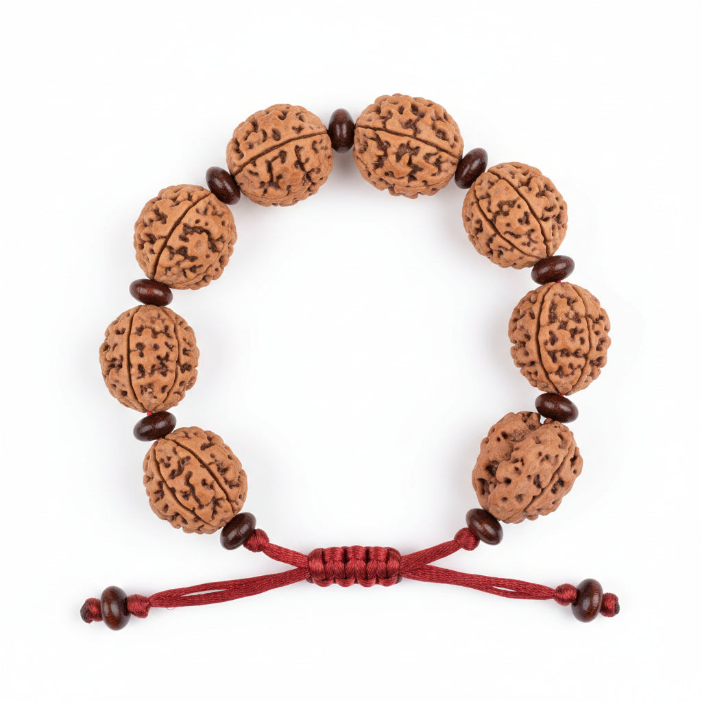 3 Mukhi Nepali Rudraksha x Red Sandal Adjustable Bracelet-Small