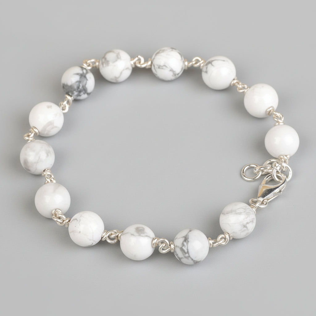 Howlite 925 Silver Wire Bracelet