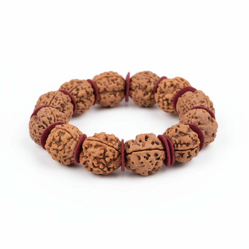 3 Mukhi Nepali Rudraksha Woolen Spacers Bracelet-Regular