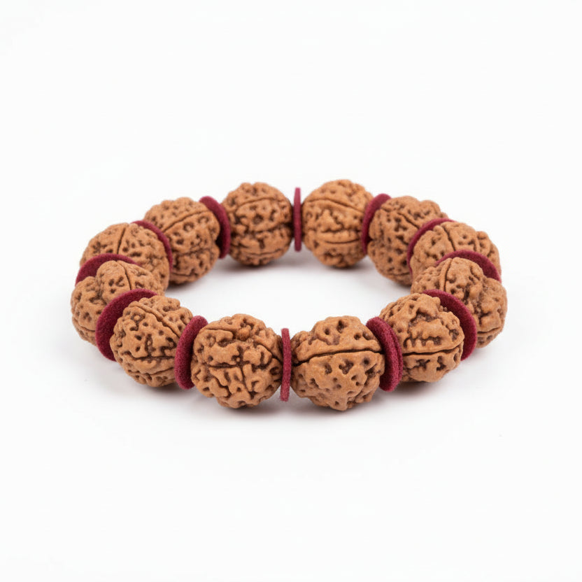 3 Mukhi Nepali Rudraksha Woolen Spacers Bracelet-Small