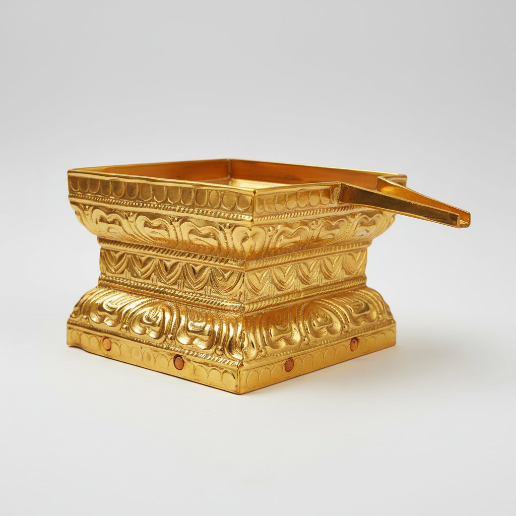 Floral Square Abhishek Patra in Brass-5 x 5 inches