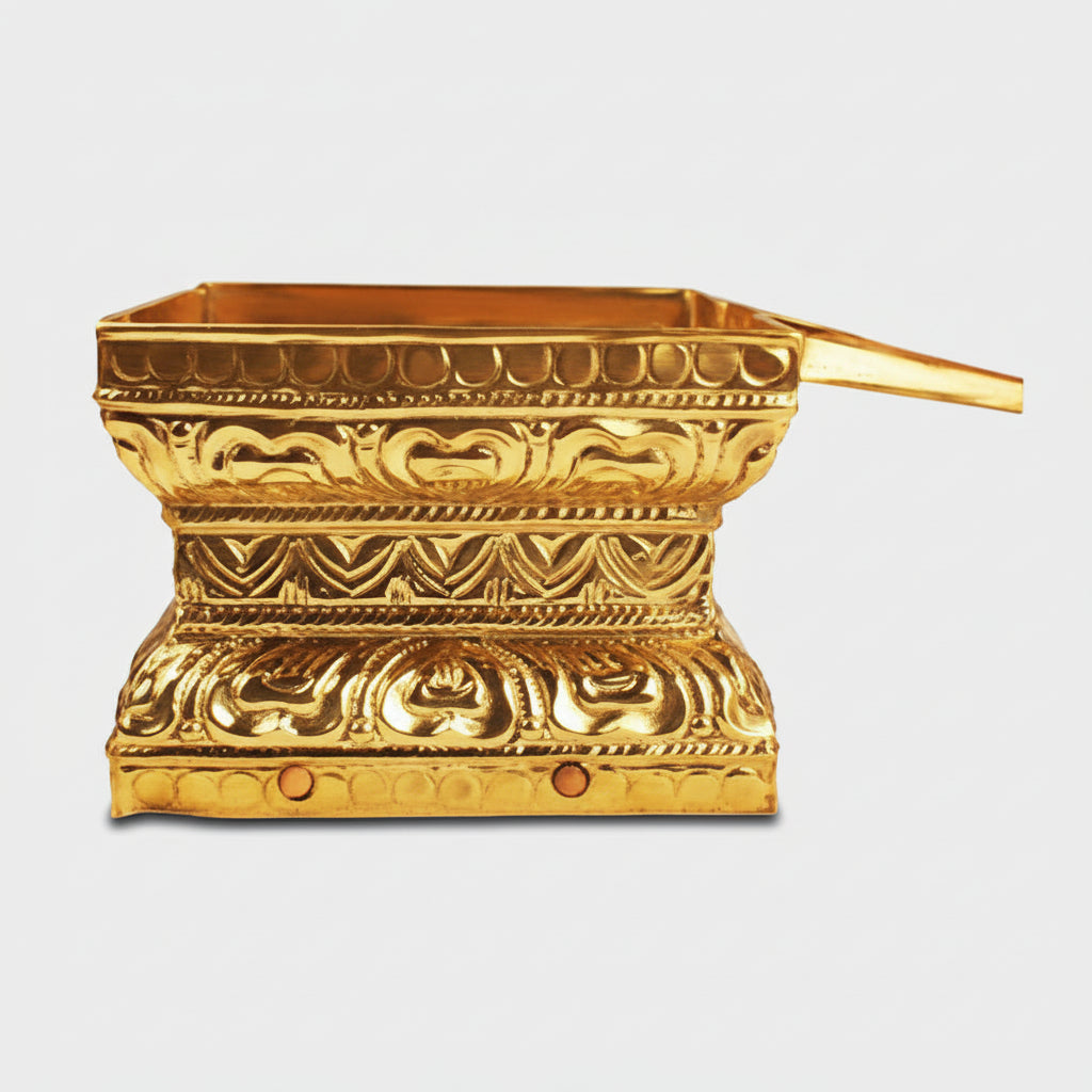 Floral Square Abhishek Patra in Brass-12 x 12 inches