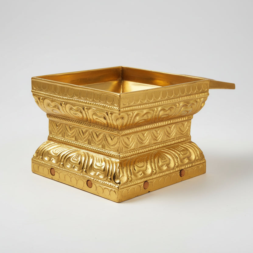 Floral Square Abhishek Patra in Brass-7.3 x 7.3 inches