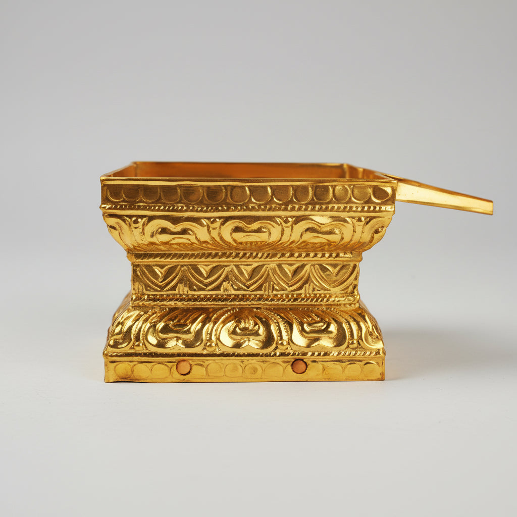 Floral Square Abhishek Patra in Brass-6 x 6 inches