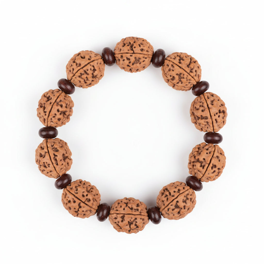 3 Mukhi Nepali Rudraksha x Red Sandalwood Bracelet-Regular
