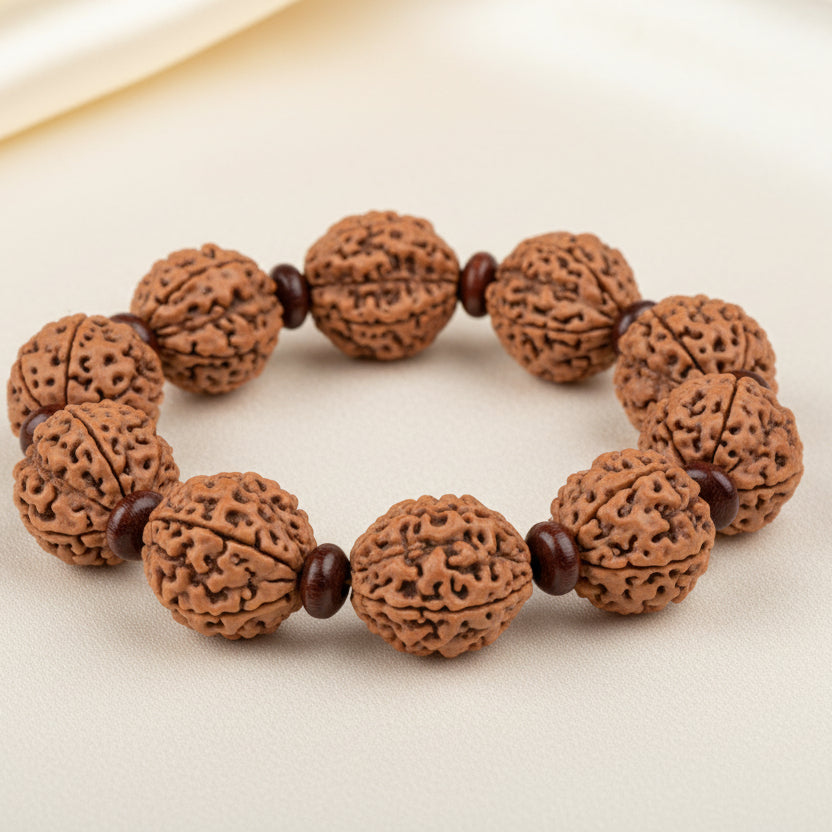 3 Mukhi Nepali Rudraksha x Red Sandalwood Bracelet-Small