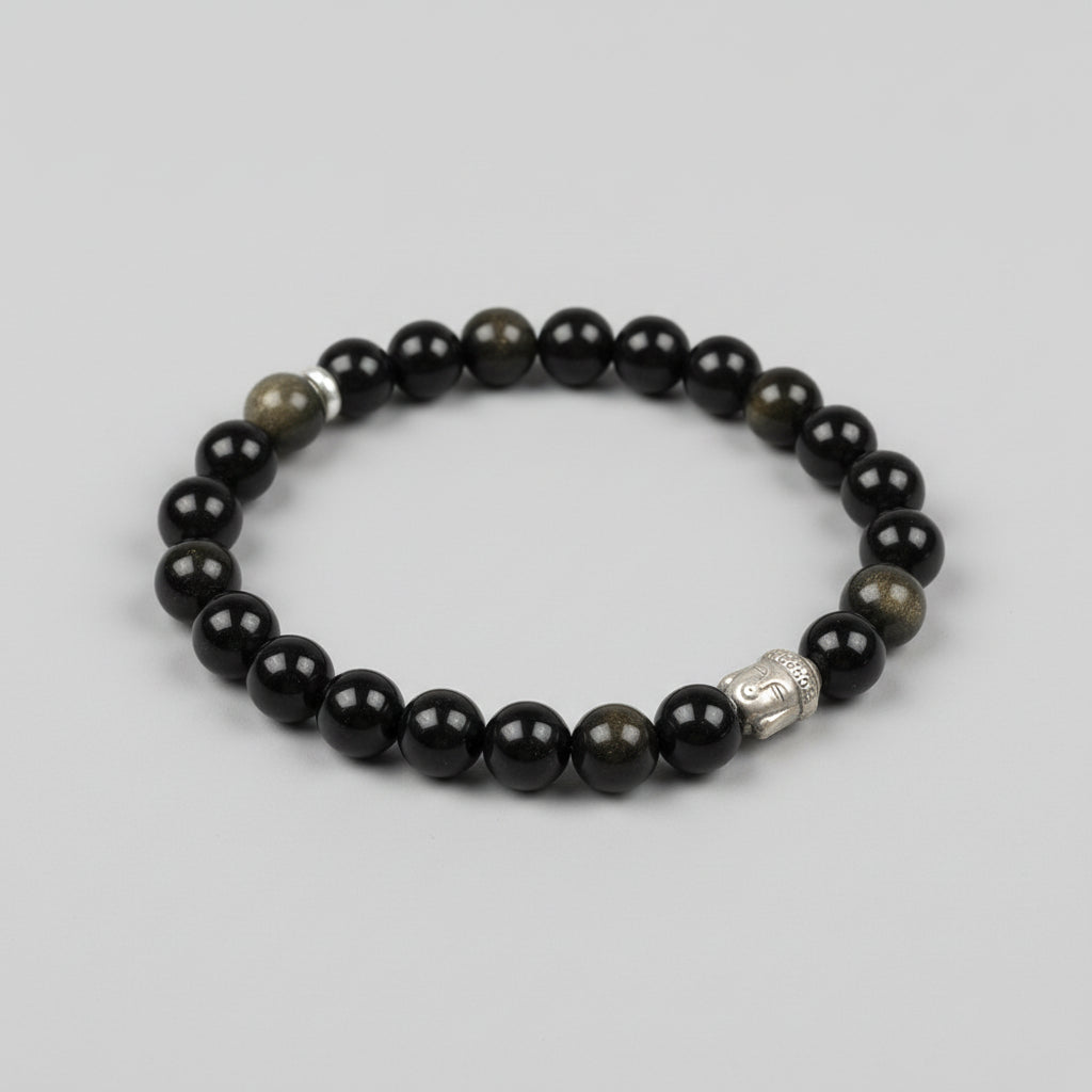 Black Obsidian Buddha Charm Bracelet