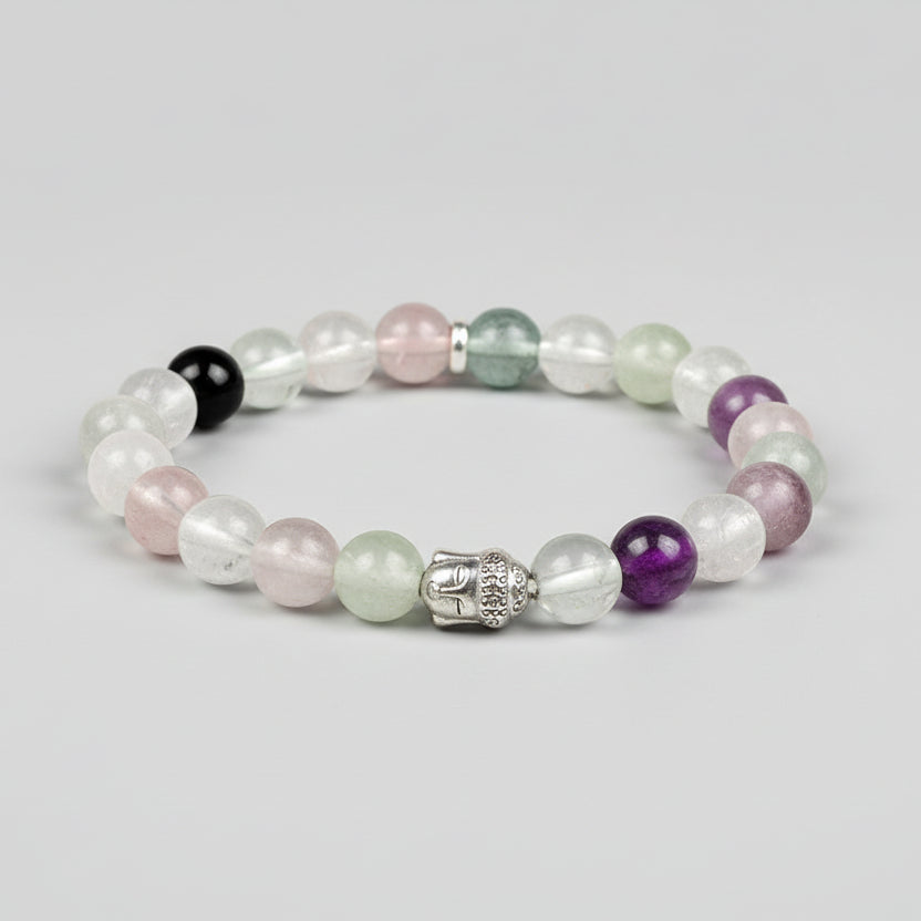 Multi Fluorite Buddha Charm Bracelet