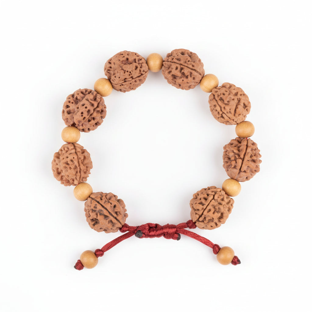 3 Mukhi Nepali Rudraksha x White Sandal Adjustable Bracelet-Small