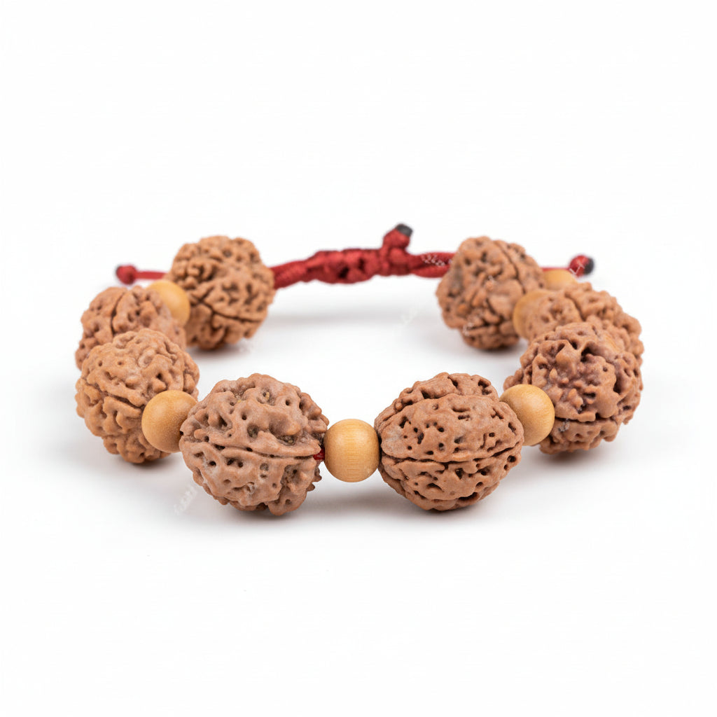 3 Mukhi Nepali Rudraksha x White Sandal Adjustable Bracelet-Regular