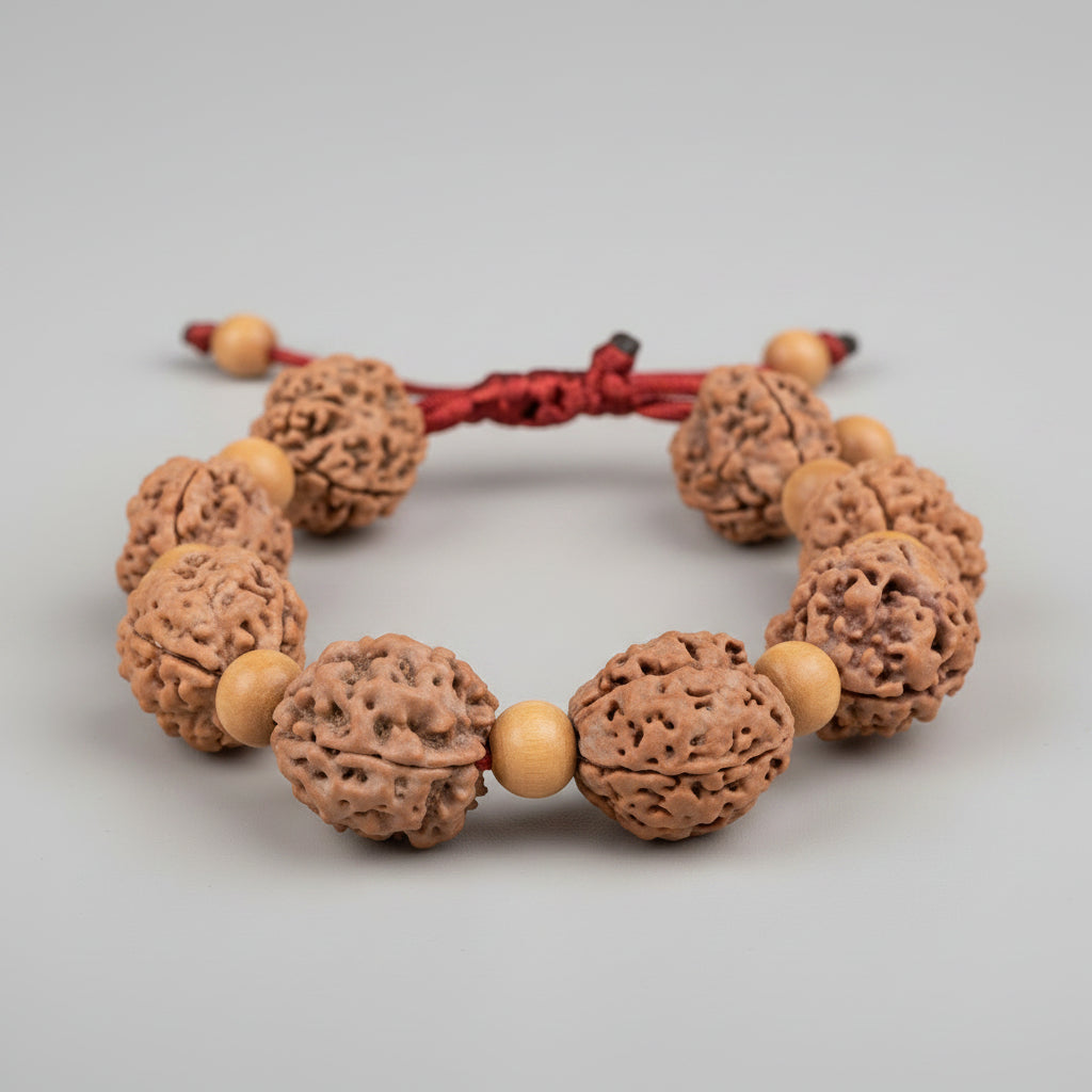 3 Mukhi Nepali Rudraksha x White Sandal Adjustable Bracelet-Small