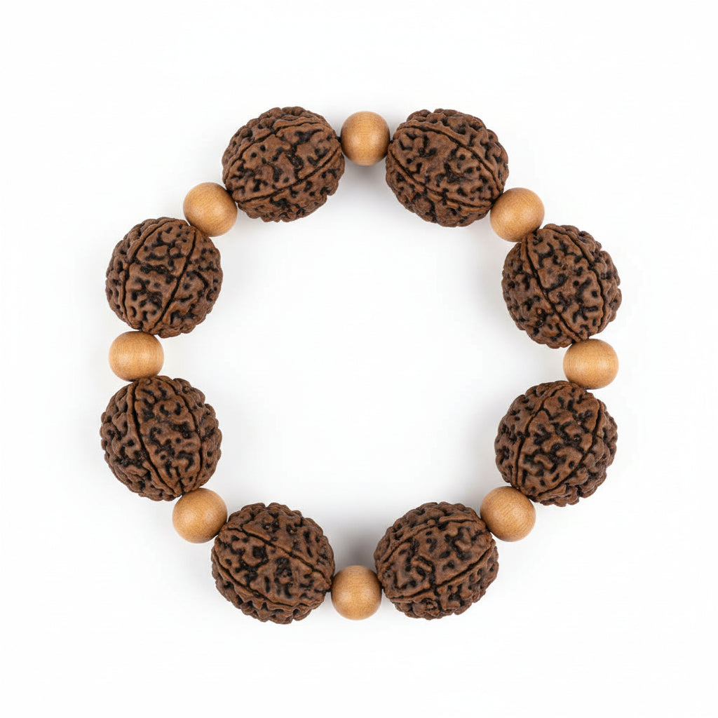 3 Mukhi Nepali Rudraksha x White Sandal Bracelet-Small