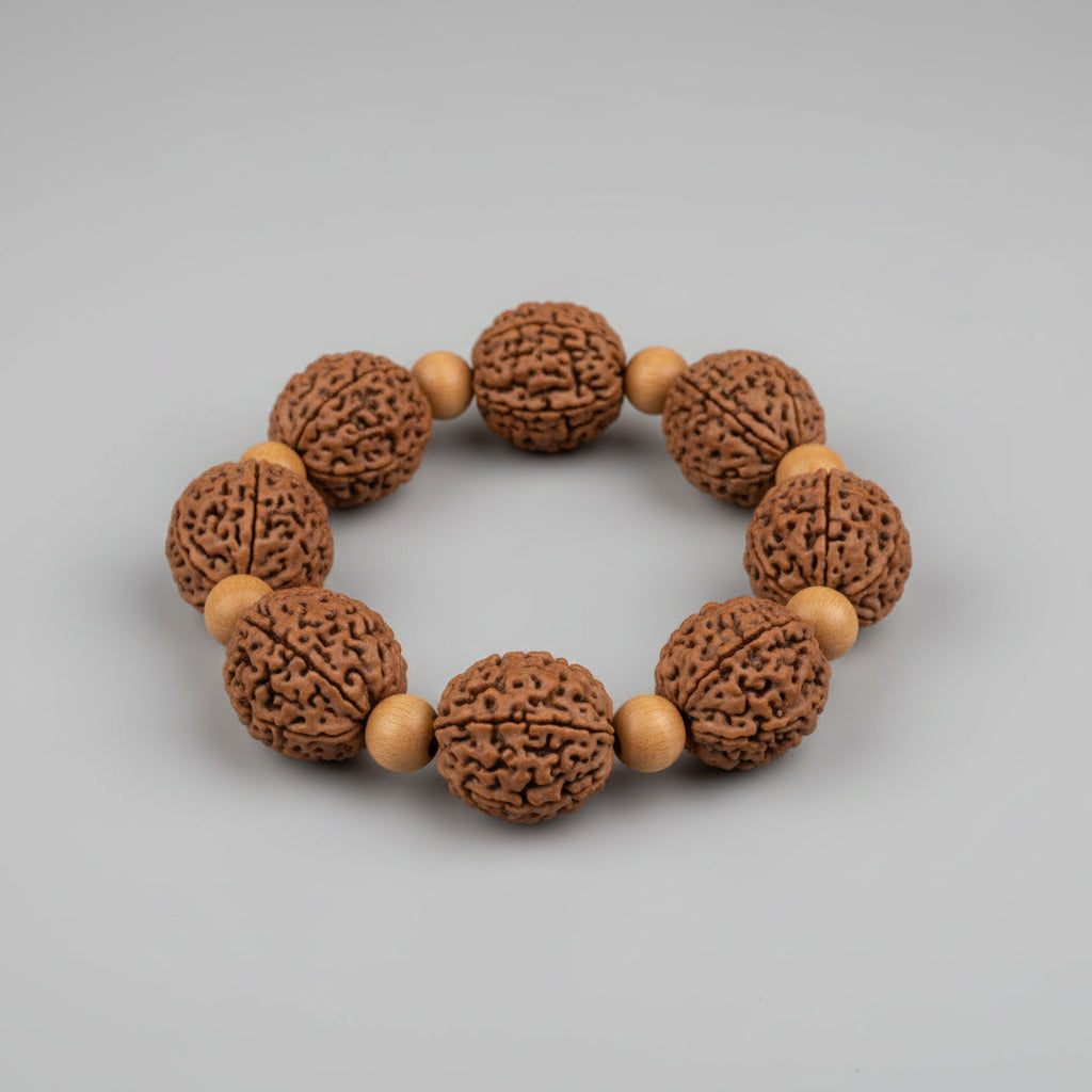 3 Mukhi Nepali Rudraksha x White Sandal Bracelet-Small