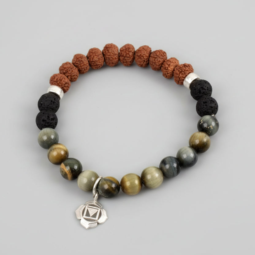 8 Mukhi Rudraksha and Black Cats Eye Bracelet