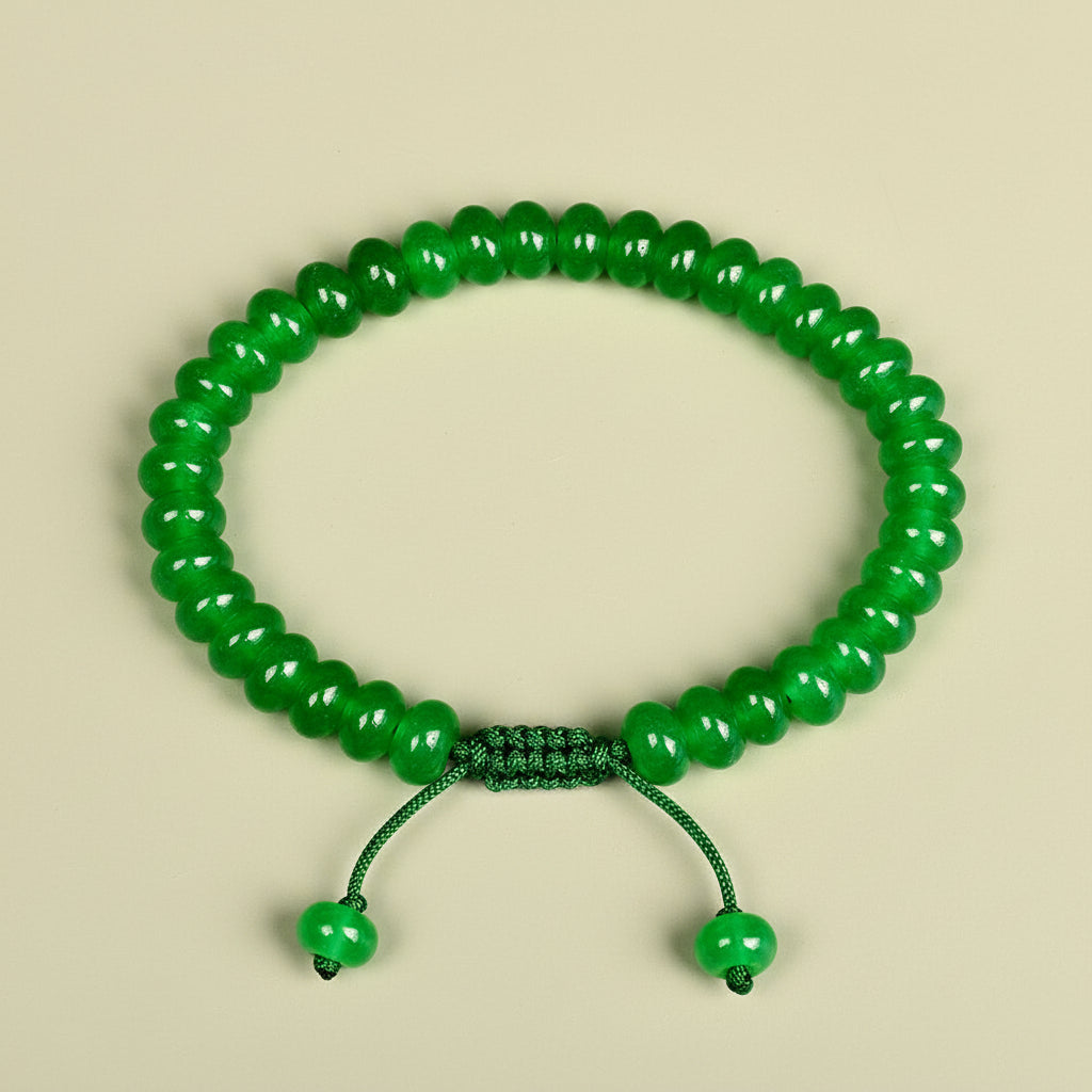 Button Shape Green Onyx Adjustable Bracelet