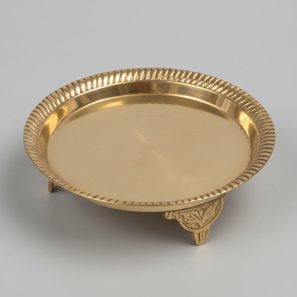 Brass Round Puja Pedestal Thali-Small