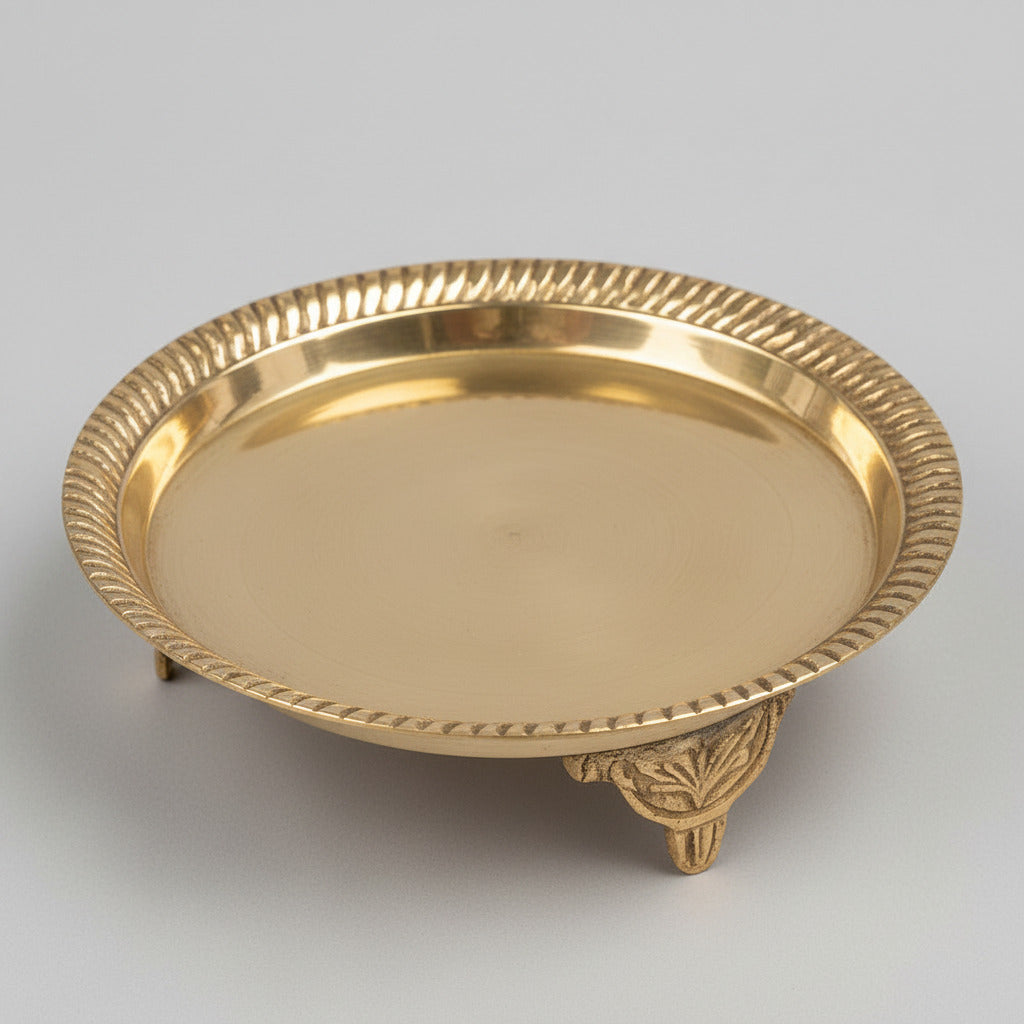 Brass Round Puja Pedestal Thali-Large