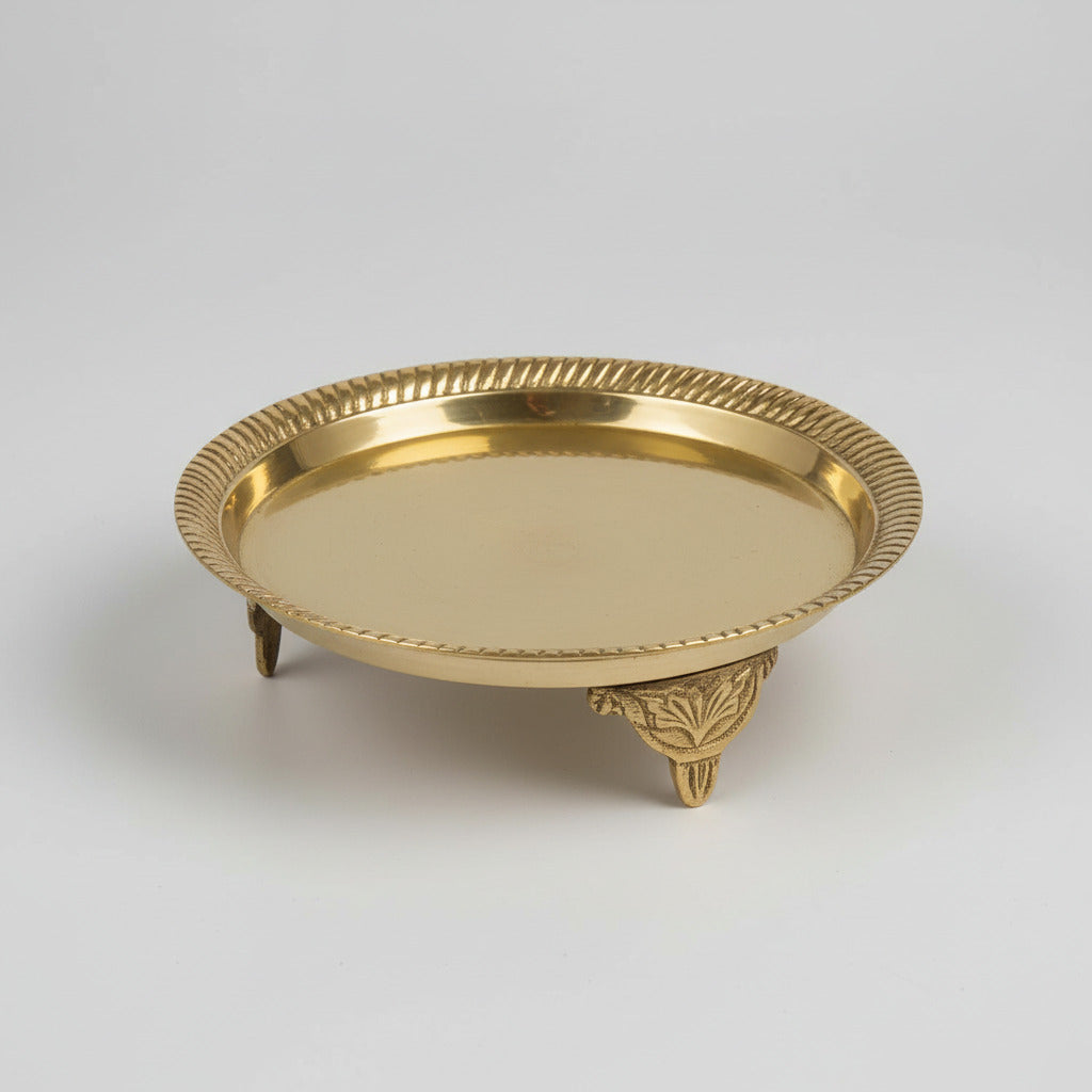 Brass Round Puja Pedestal Thali-Large