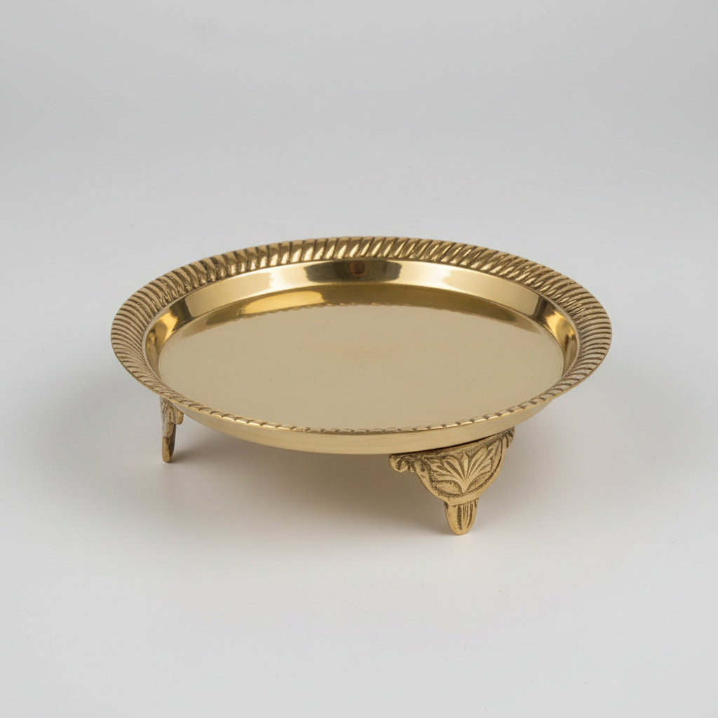 Brass Round Puja Pedestal Thali-Small