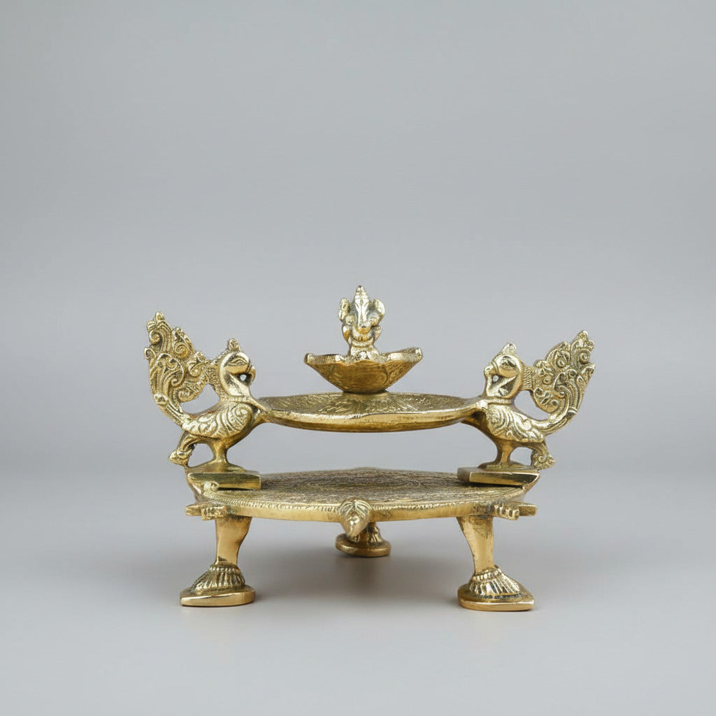 Brass Kurma Twin Peacock Hand Ganesh Diya