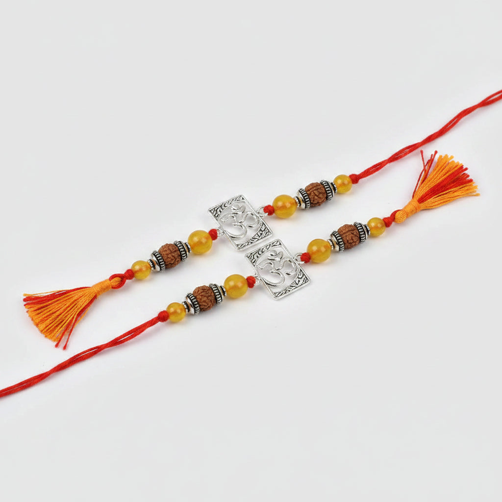 Om Rakhi with Yellow Agate beads