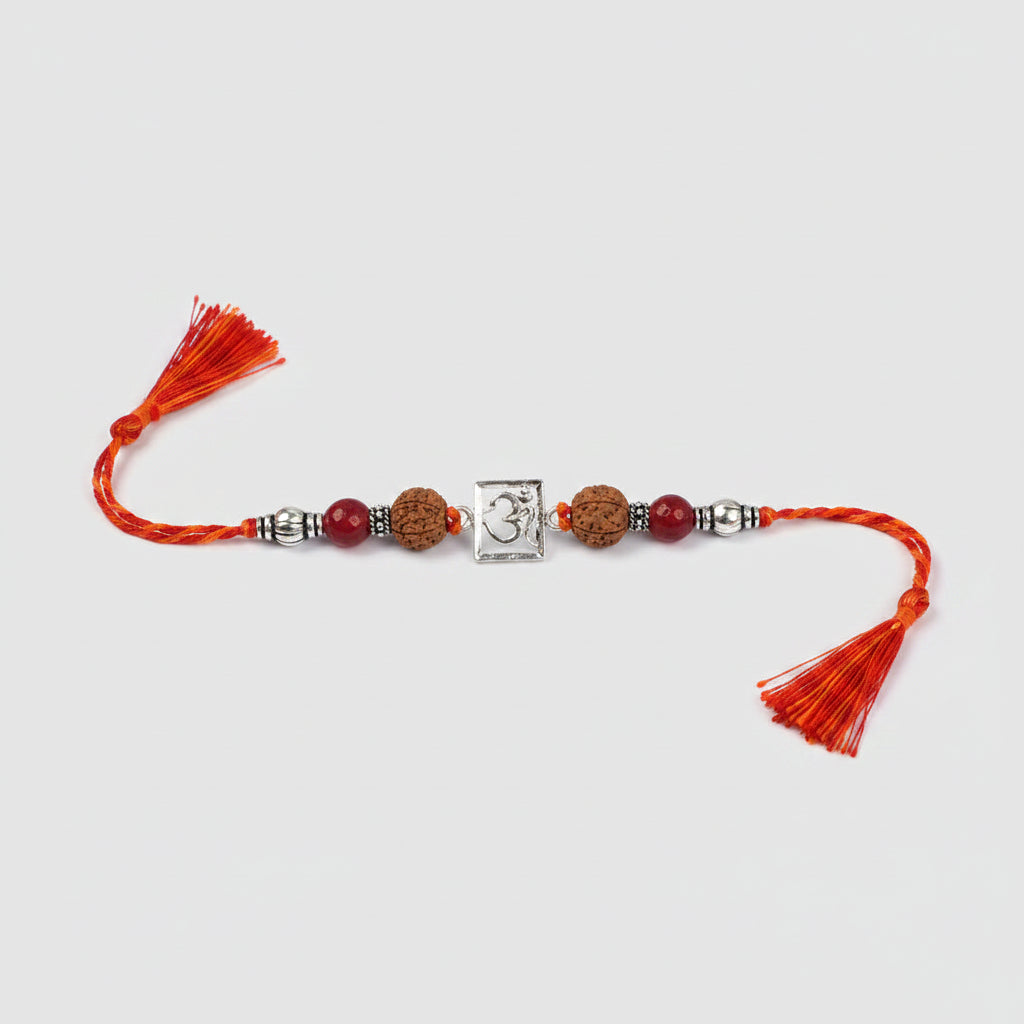 Om Rakhi with Pink Agate beads