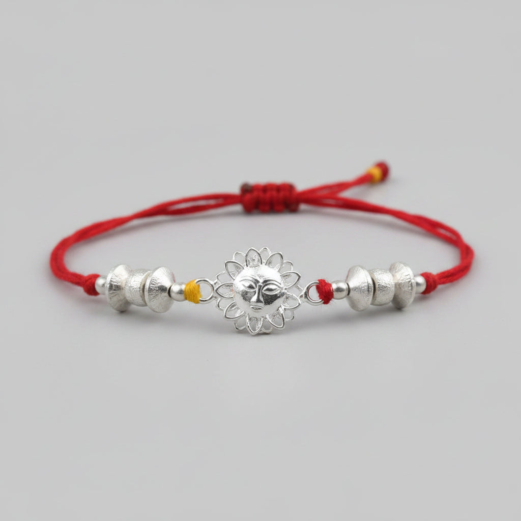 Surya Design Rakhi in Pure Silver with thread - I