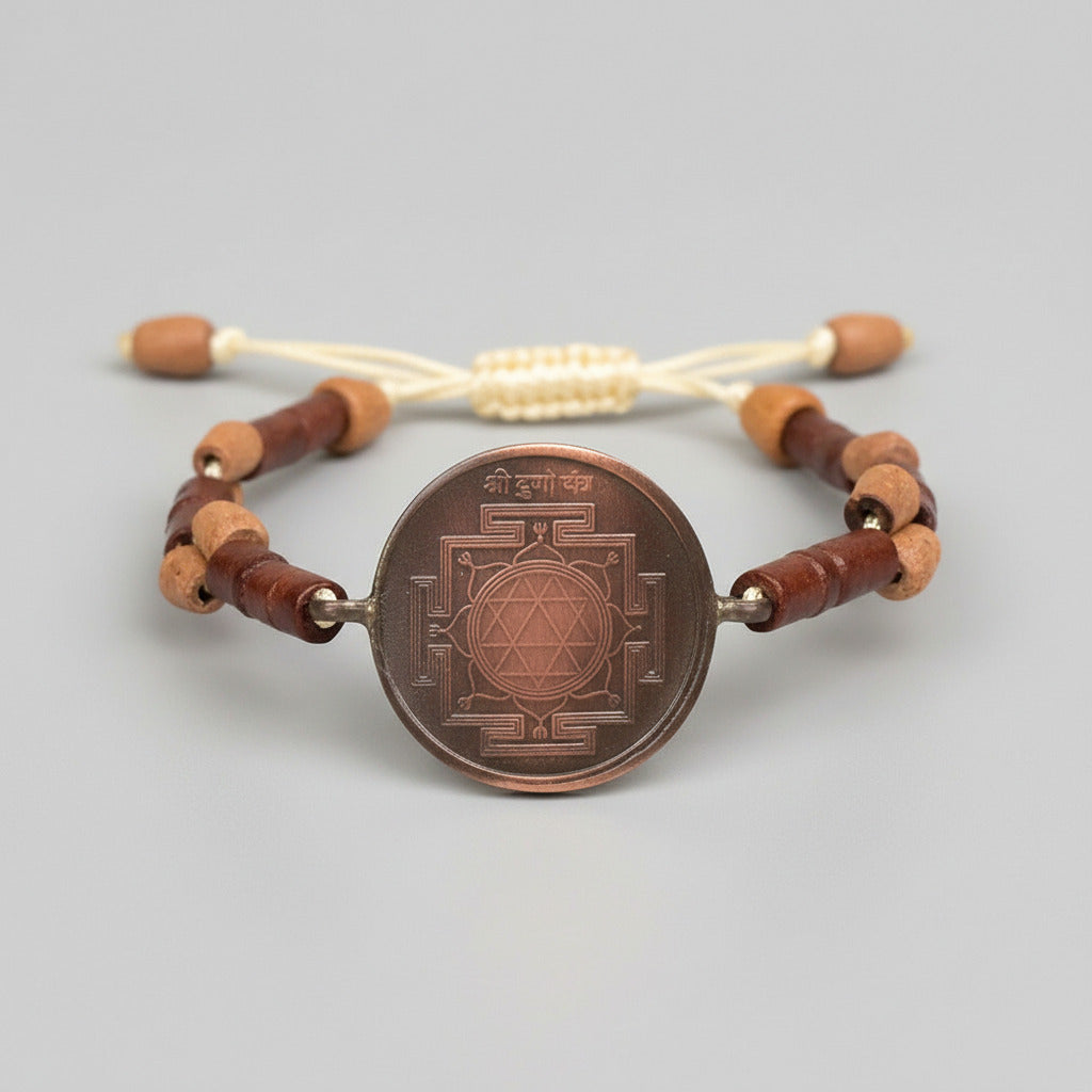 Durga Yantra Bracelet in Copper-With Adjustable Thread