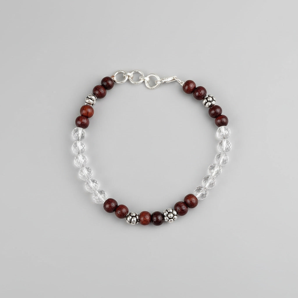 Round Faceted Sphatik & Red Sandalwood Bracelet-8 mm
