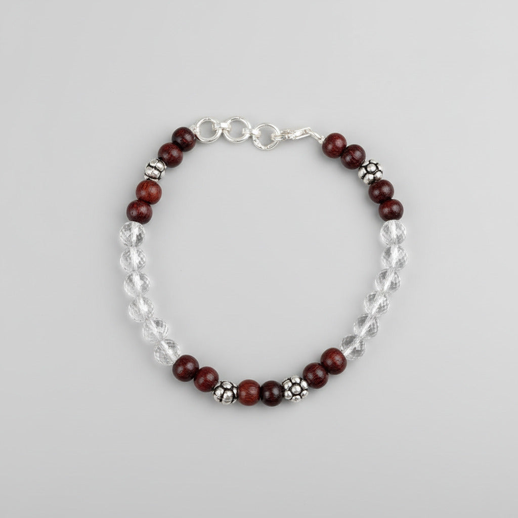 Round Faceted Sphatik & Red Sandalwood Bracelet-10 mm