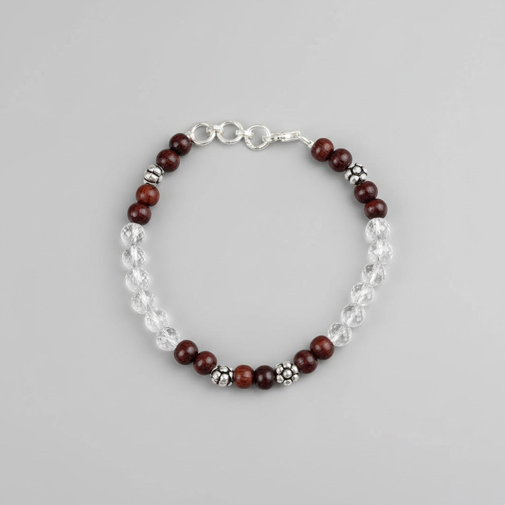 Round Faceted Sphatik & Red Sandalwood Bracelet-6 mm