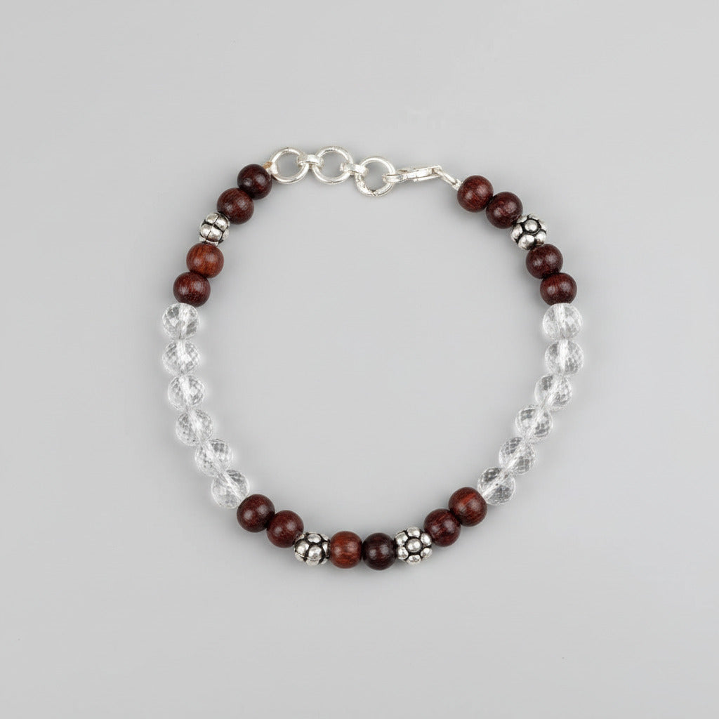Round Faceted Sphatik & Red Sandalwood Bracelet-7 mm