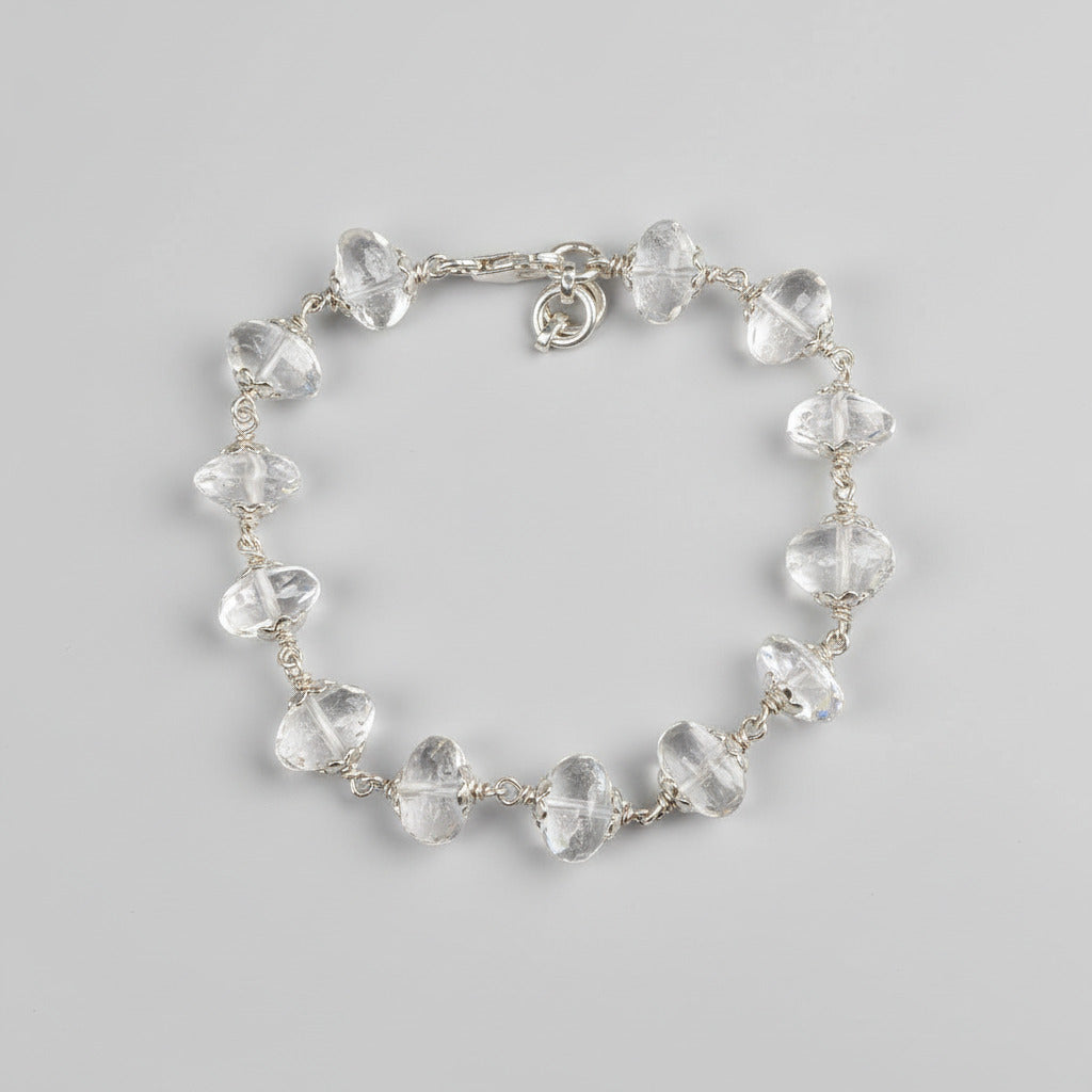 Button Shape Sphatik Bracelet With Silver Caps & Hook
