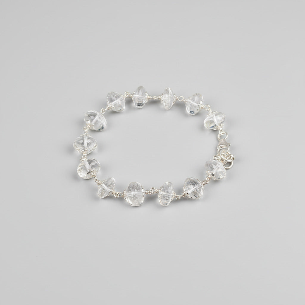 Button Shape Sphatik Bracelet With Silver Caps & Hook