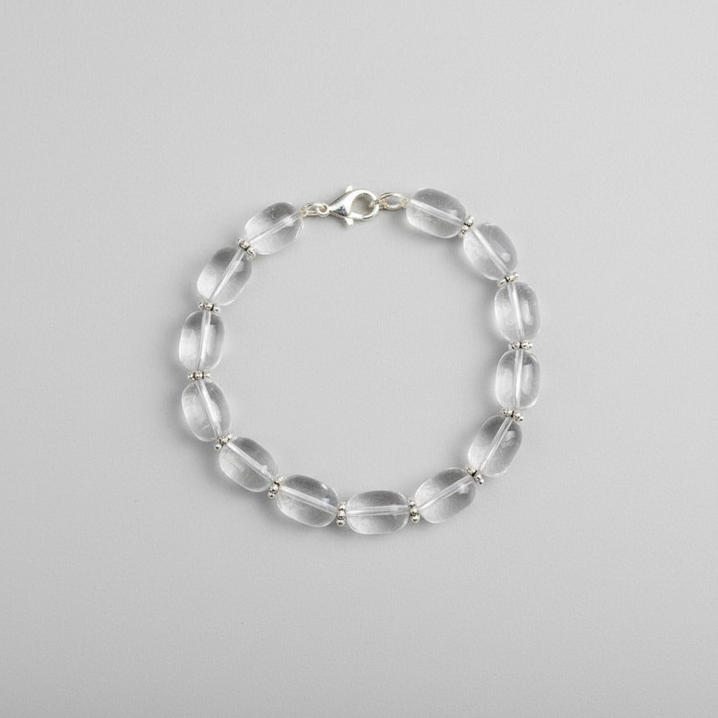 Drum Shaped Sphatik Bracelet With Silver Chakri & Hook