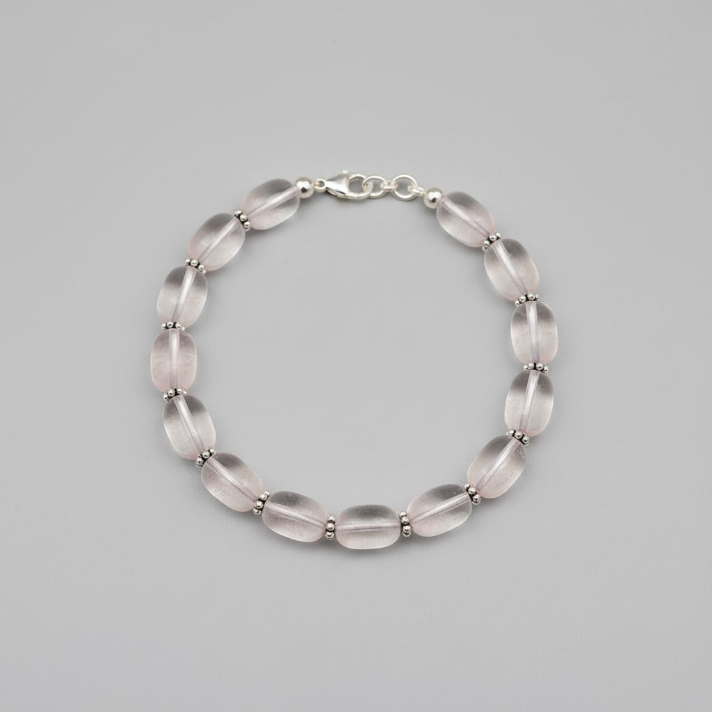 Drum Shaped Sphatik Bracelet With Silver Chakri & Hook