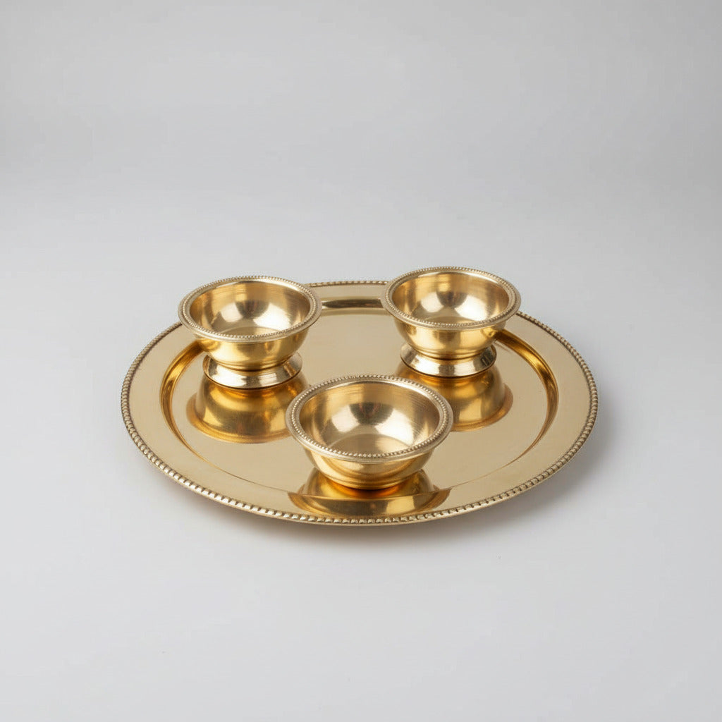 Haldi Kumkum Containers In Brass With Plate