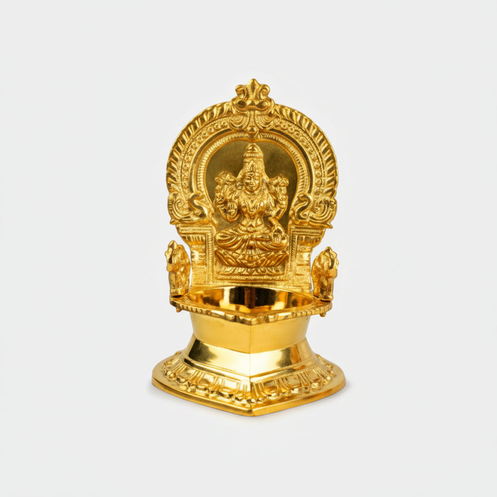 Mahalaxmi With Elephant Diya In Brass-Set of 2