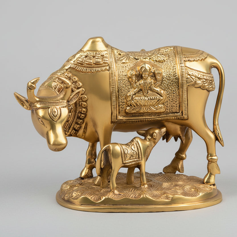 Gaumata With Calf in Brass Statue-Design II